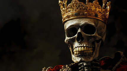 Skeleton wearing a golden crown. Gilded Skeleton Kings. Illustration