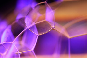 Blue and yellow liquid surface, bright light, liquid motion, bubbles background, bubbles connection, phenomenal abstraction, perfect glossy shapes, beautiful science