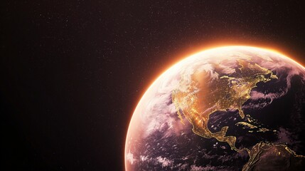 Naklejka premium Detailed View of Earth at Night with City Lights Illuminating North America from Space