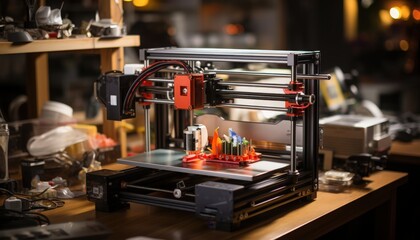 A 3D printer creating a prototype model