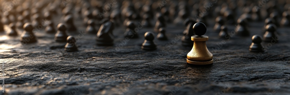 Poster an intricate 3d rendering of an infinite chess backdrop, representing the themes of leadership and r