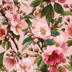 Seamless vector pattern with blooming sakura isolated on a changeable background. Vintage painting style illustration. © Anna