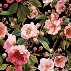 Seamless vector pattern with blooming sakura isolated on a changeable background. Vintage painting style illustration. © Anna