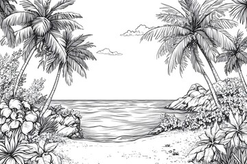 Palm Trees Frame Ocean Beach Scene