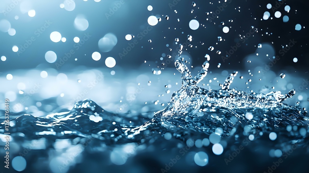 Aufkleber dramatic water splash with bokeh light effects on dark blue background creates mesmerizing macro pho