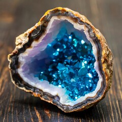 Obraz premium Cracking Open a Dark Crystal Geode to Reveal Glowing Neon Minerals
