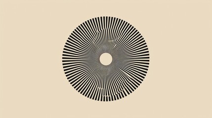 Minimalist radial design featuring a central black circle with concentric black lines radiating outward on a beige background. Perfect for modern decor or graphic projects. AI generated.