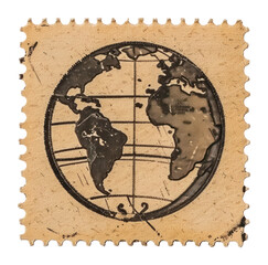 Obraz premium PNG Vintage postage stamp with globe illustration blackboard antique.
