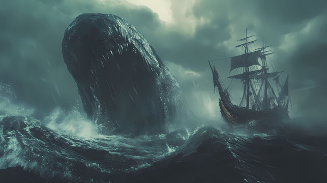 The leviathan rises from the depths. Stormborn Leviathans. Illustration