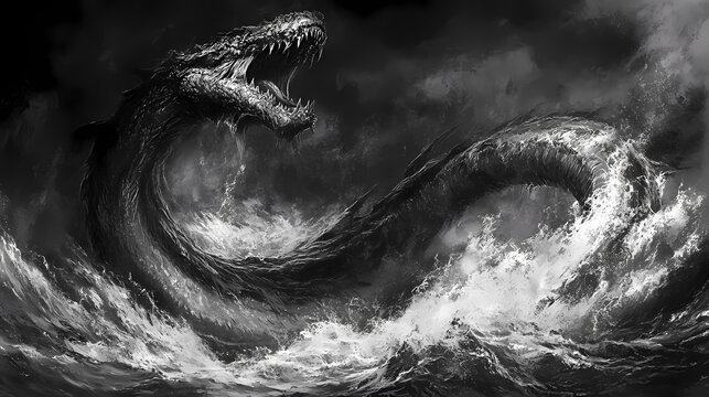 The leviathan rises from the depths. Stormborn Leviathans. Illustration