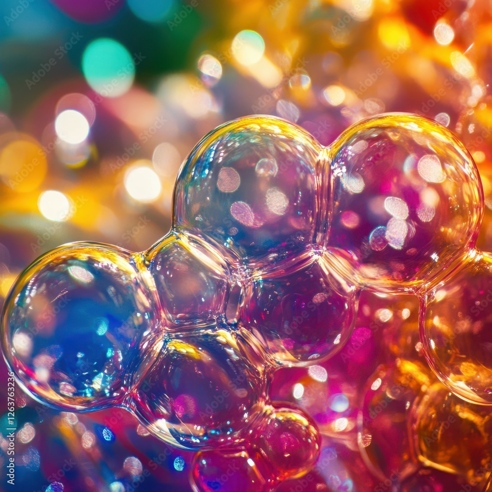 Wall mural colorful bubbles reflecting light create a vibrant and artistic display in a close-up view