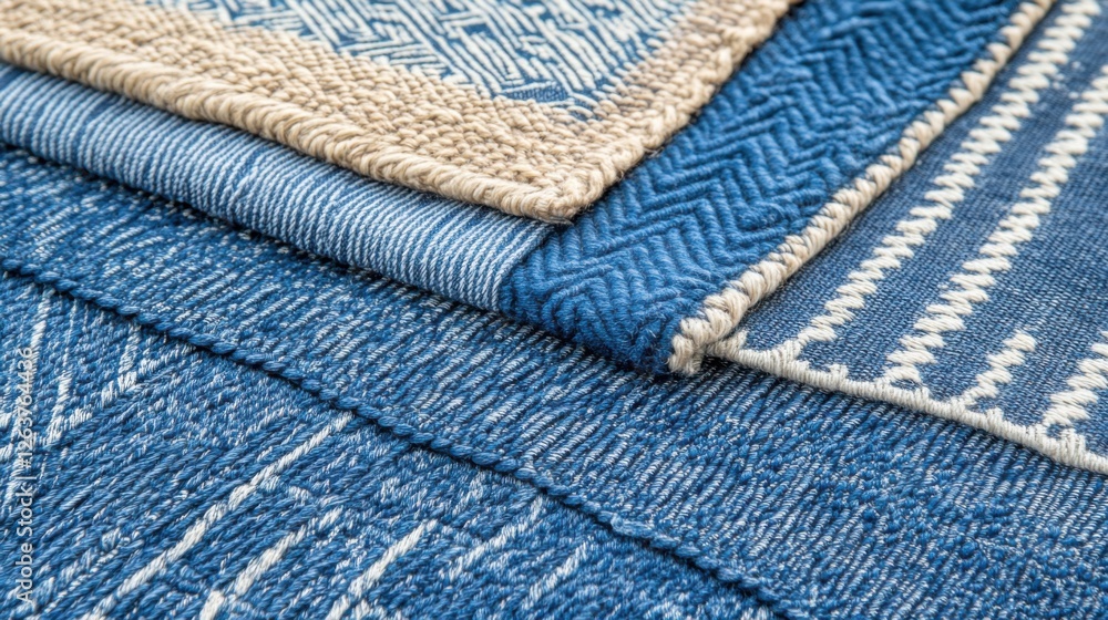 Poster Textured Blue Rugs with Geometric Patterns and Soft Fabric Layers