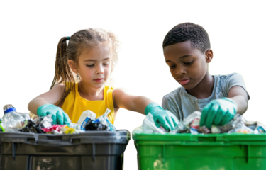 PNG Young girl and an African American boy gloves recycling children.
