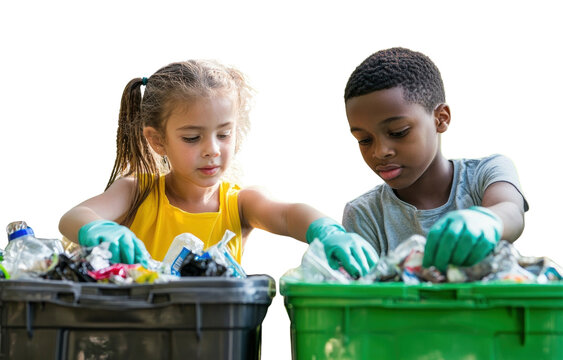 PNG Young girl and an African American boy gloves recycling children. - Powered by Adobe