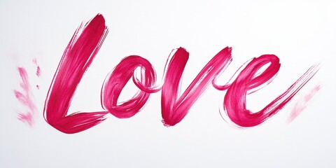 A mesmerizing fusion of textured red brushstrokes forms the cursive lettering for "love," set against a pristine white canvas, exuding warmth and passion