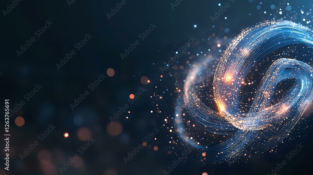 Poster magical glowing spiral of light particles and bokeh effects on dark background creates mystical cosm