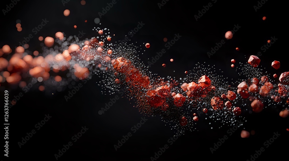 Aufkleber abstract composition with flowing red spheres and particles creating dynamic motion trail against bl