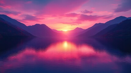 Majestic sunset over mountain lake
