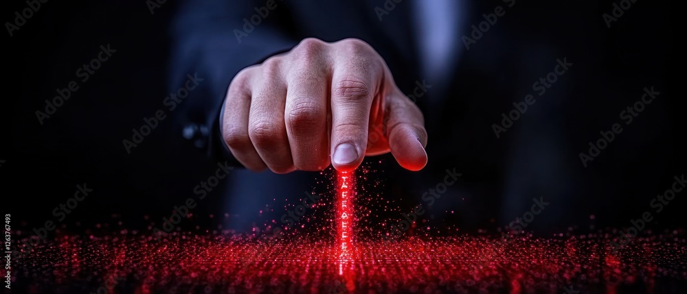 Poster digital data creation: a hand creating red digital stream