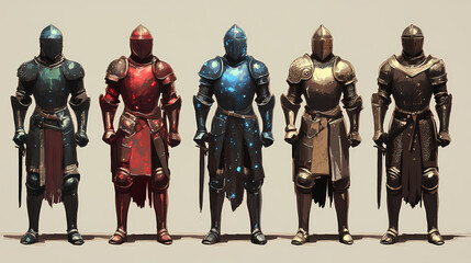 Generative ai illustration of different medieval knight armor. Nebula-Infused Armor. Illustration