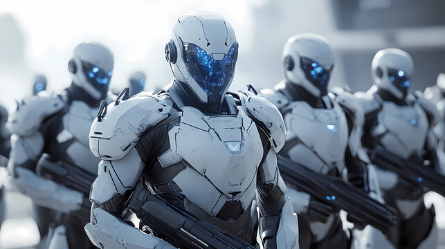 Medieval knight cyborgs, their armor integrated with cloaking devices, flank a squad of modern day commandos. Nebula-Infused Armor. Illustration