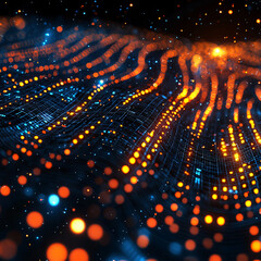 Naklejka premium Futuristic Neon Waves: A Dynamic Digital Network in Motion