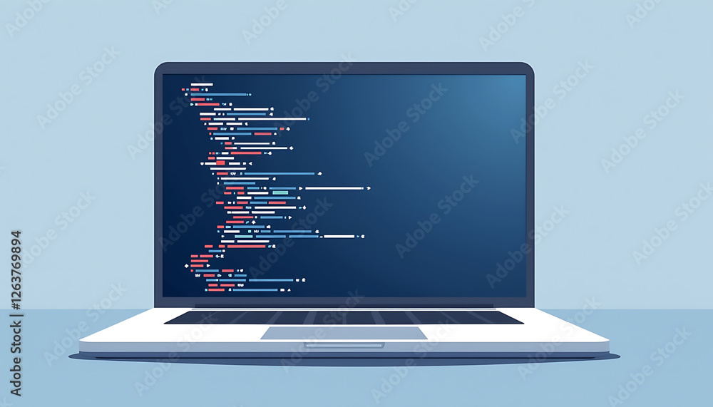 Poster laptop displaying code on blue background