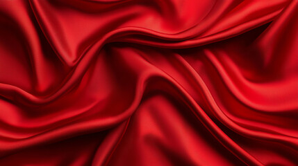 Fototapeta premium Luxurious red satin fabric with smooth, flowing texture and elegant drapes. vibrant color creates rich and warm atmosphere, perfect for various design applications