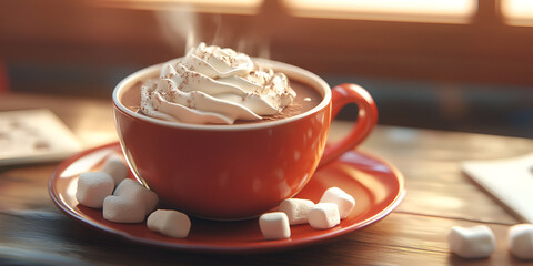 Cup of Hot Chocolate with Whipped Cream and Cocoa Sprinkles for a Cozy Treat