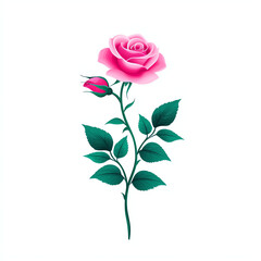 beautiful pink rose with green leaves and budding flower, symbolizing love and elegance. This floral design captures essence of nature beauty