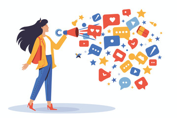 Woman Using Magnet to Attract Customers on Social Media, Digital Marketing Strategy for Business Growth