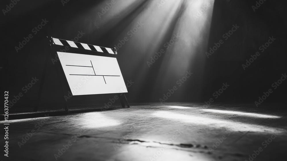 Poster construction barrier illuminated by dramatic lighting in a darkened room during a creative project s