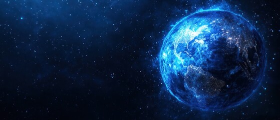 Obraz premium Celestial Earth: A Glowing Blue Planet in the Vast Cosmos