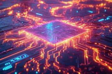 Fototapeta premium Glowing Circuit Board: A Digital Landscape of Technology