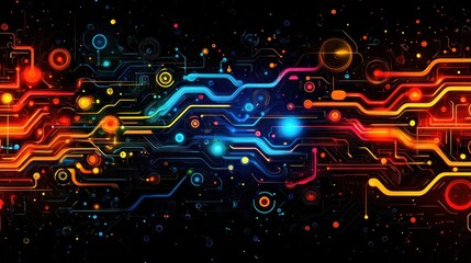 Abstract Digital Circuitry: Vibrant Rainbow Hues