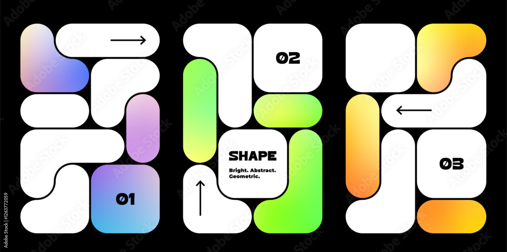 Aufkleber Abstract Geometric Design with Shapes and Gradients. Vector Bento Grid Posters Layouts. Y2K Blob Pattern