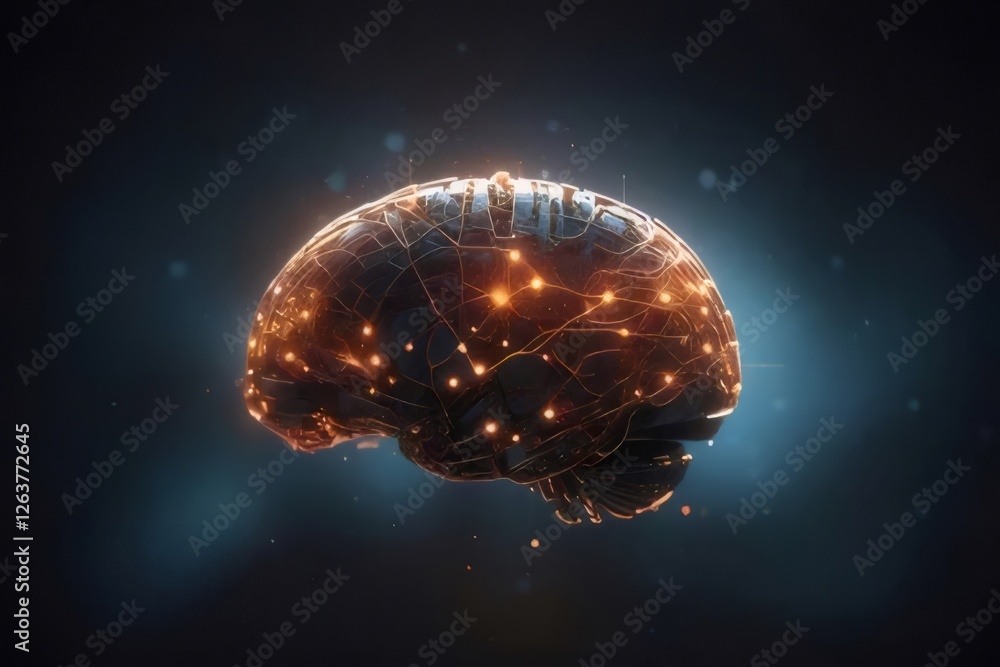 Poster illuminated neural network brain model.