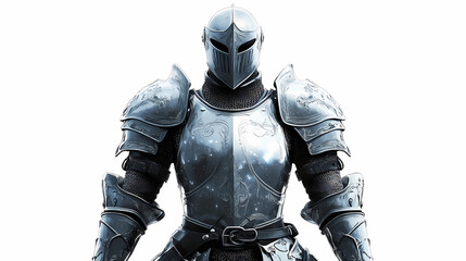 Fototapeta premium A powerful knight in shining armor stands confidently, transparent background, white background. Nebula-Infused Armor. Illustration