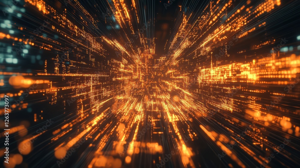 Poster futuristic data stream: abstract digital network with light trails