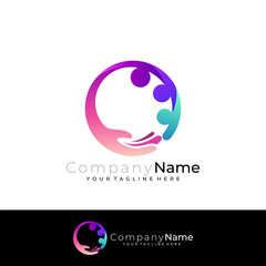 Hand care logo with family design colorful, social logos