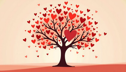 Fototapeta premium Heart-shaped tree with red hearts on a pastel background