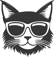 Cat in sunglasses isolated on transparent background.