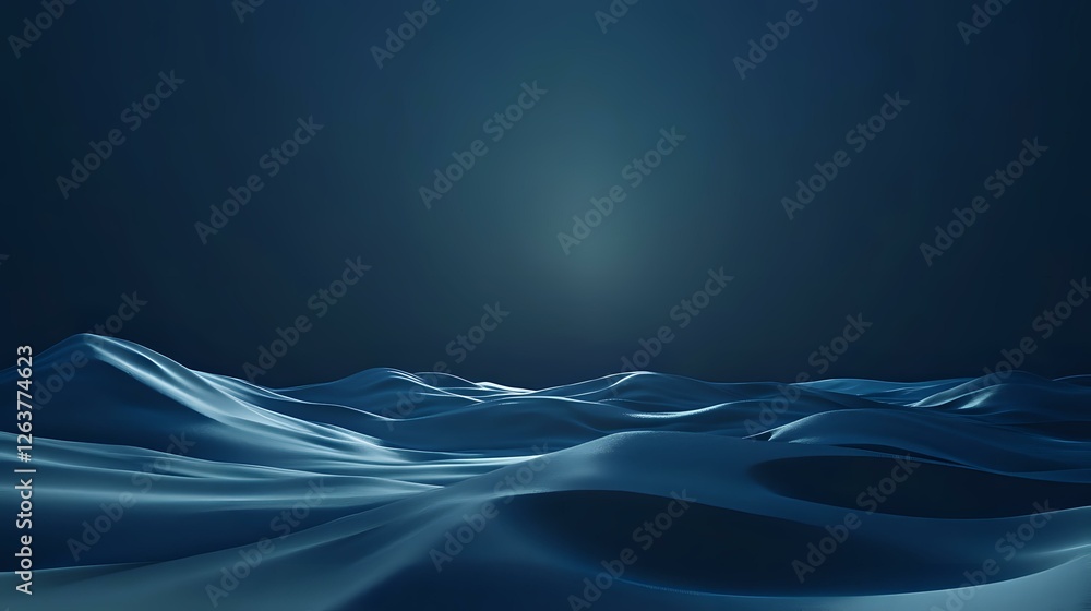 Poster flowing abstract waves in deep blue tones create dynamic motion against dark background, suggesting 