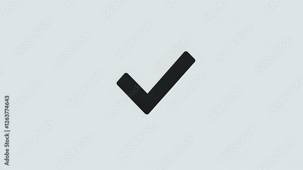 Poster black checkmark symbol on light gray background, minimal design for interface elements and digital a