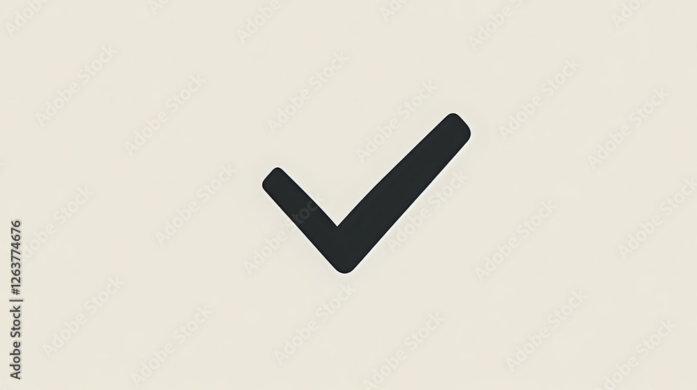 Poster black checkmark symbol on light beige background, minimalist design for user interface elements and 