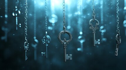 success concept  keys handing on different vintage colors background.ai generative