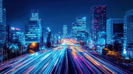 Fototapeta premium Night City Lights: Urban Highway at Night