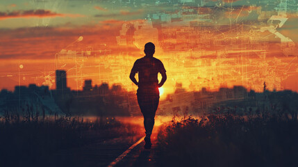 Fototapeta premium runner silhouette against vibrant sunrise, symbolizing determination and hope