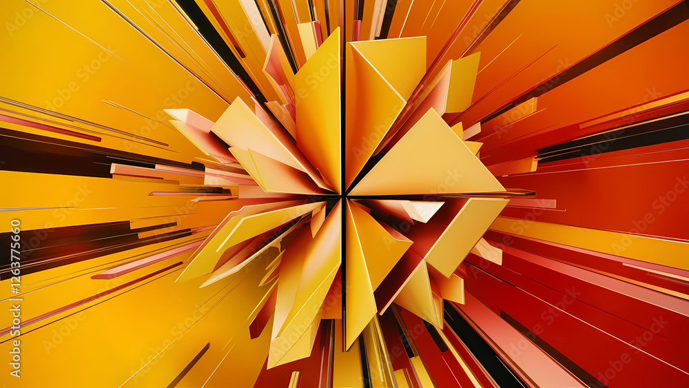 Poster 3d render showcasing an abstract design with geometric shapes are asymmetrical creating a sense of m