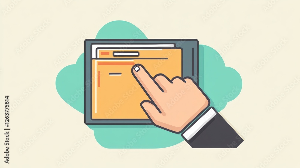 Aufkleber digital file management: hand interacting with tablet showing documents